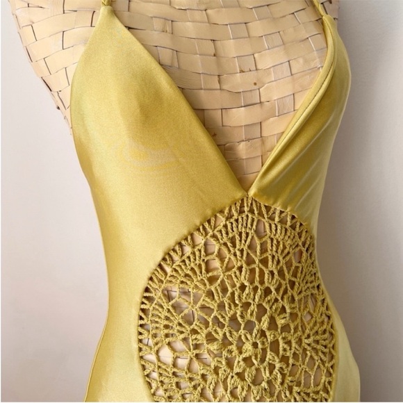 Frankie’s Bikinis Poppy One Piece Crochet Swimsuit Yellow Gold Rope Tie - Picture 5 of 12